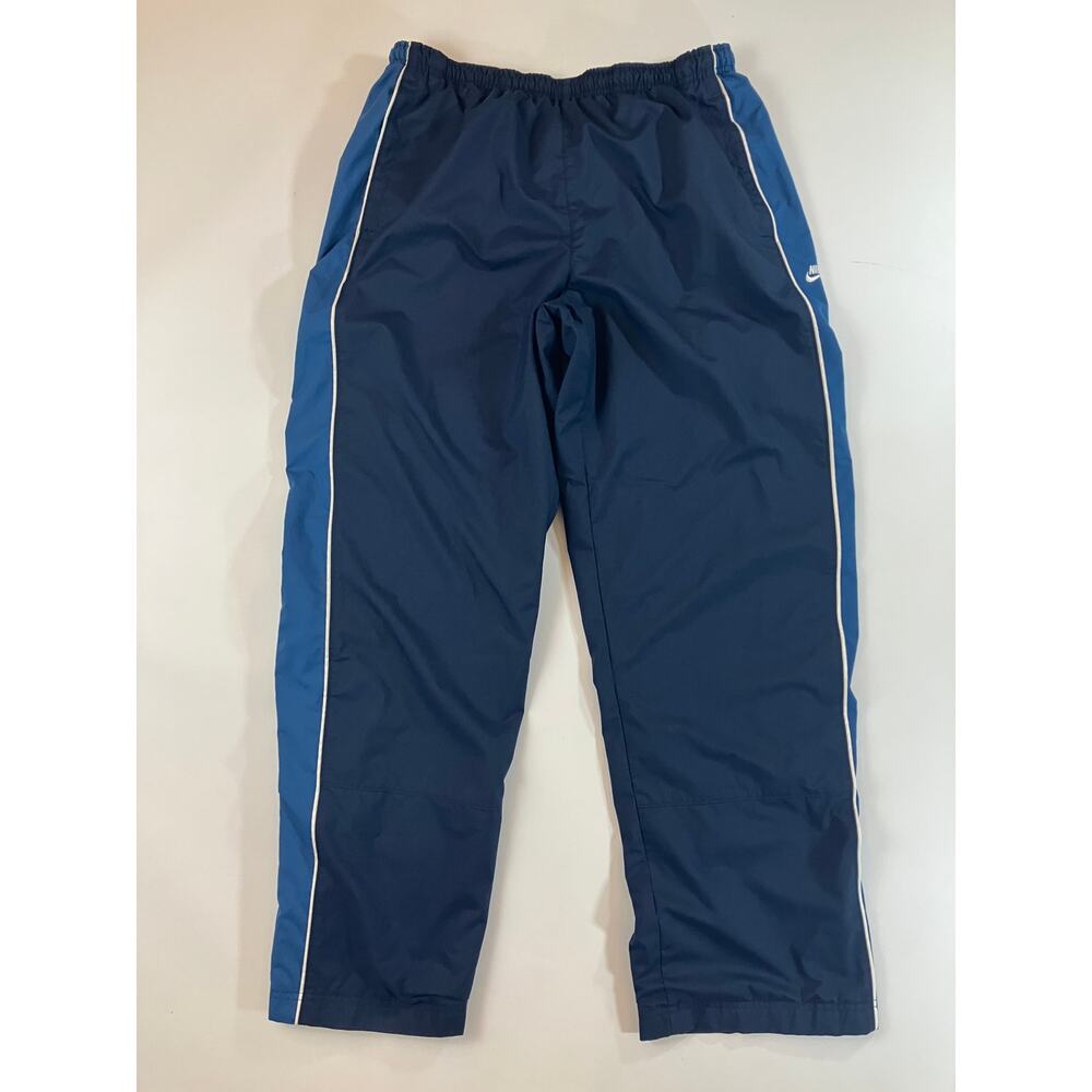 Vintage Nike Men Large Navy Blue Colorblock Track Pants Ankle Zip White Piping